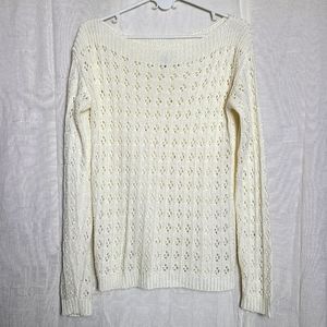 Linea Domani Women's M Pullover Sweater Cream Lace Knit Crochet Boat Neck